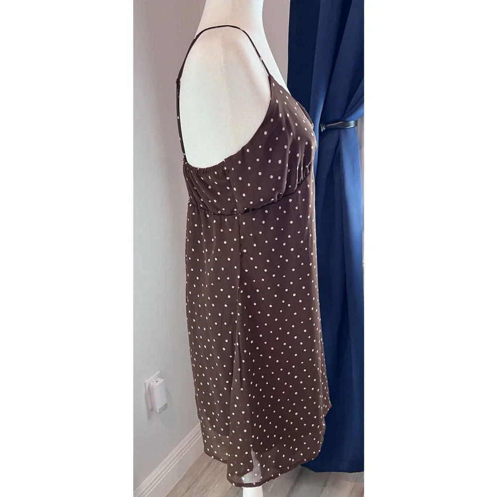 White Polka Dot (L) Brown Mini Dress-Babydoll Slip Dress-COQUETTE-Scarf-PLAYFUL - Picture 4 of 14